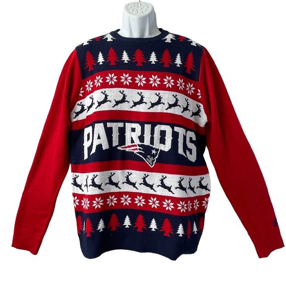 FOCO Klew NFL Team Apparel New England Patriots Ugly Christmas Sweater Size L - Picture 1 of 6